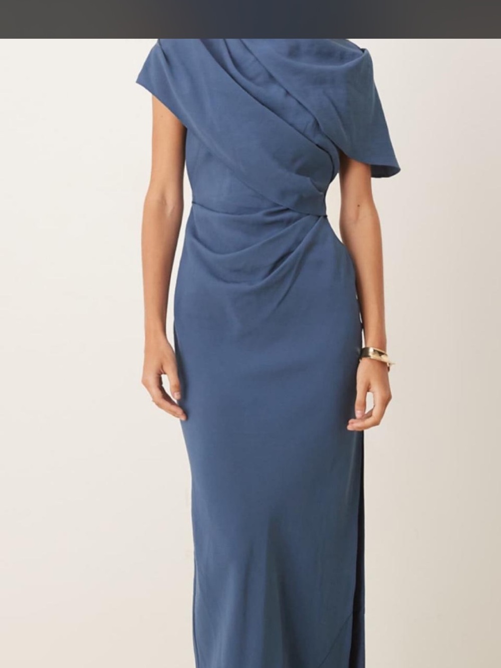ASOS Slate Blue One-Shoulder Draped Maxi Dress